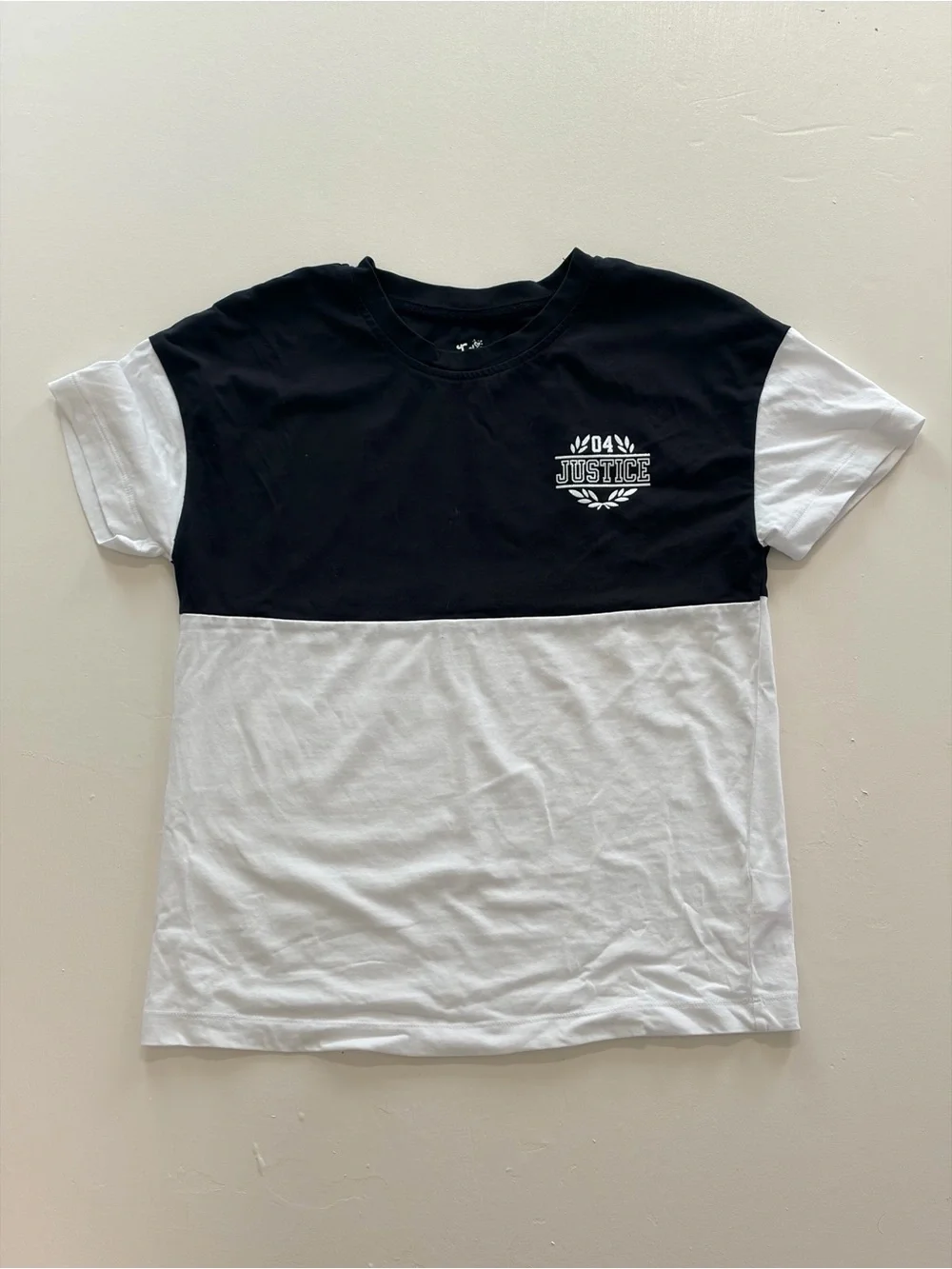 Justice Black and White Colorblock Short Sleeve Tee